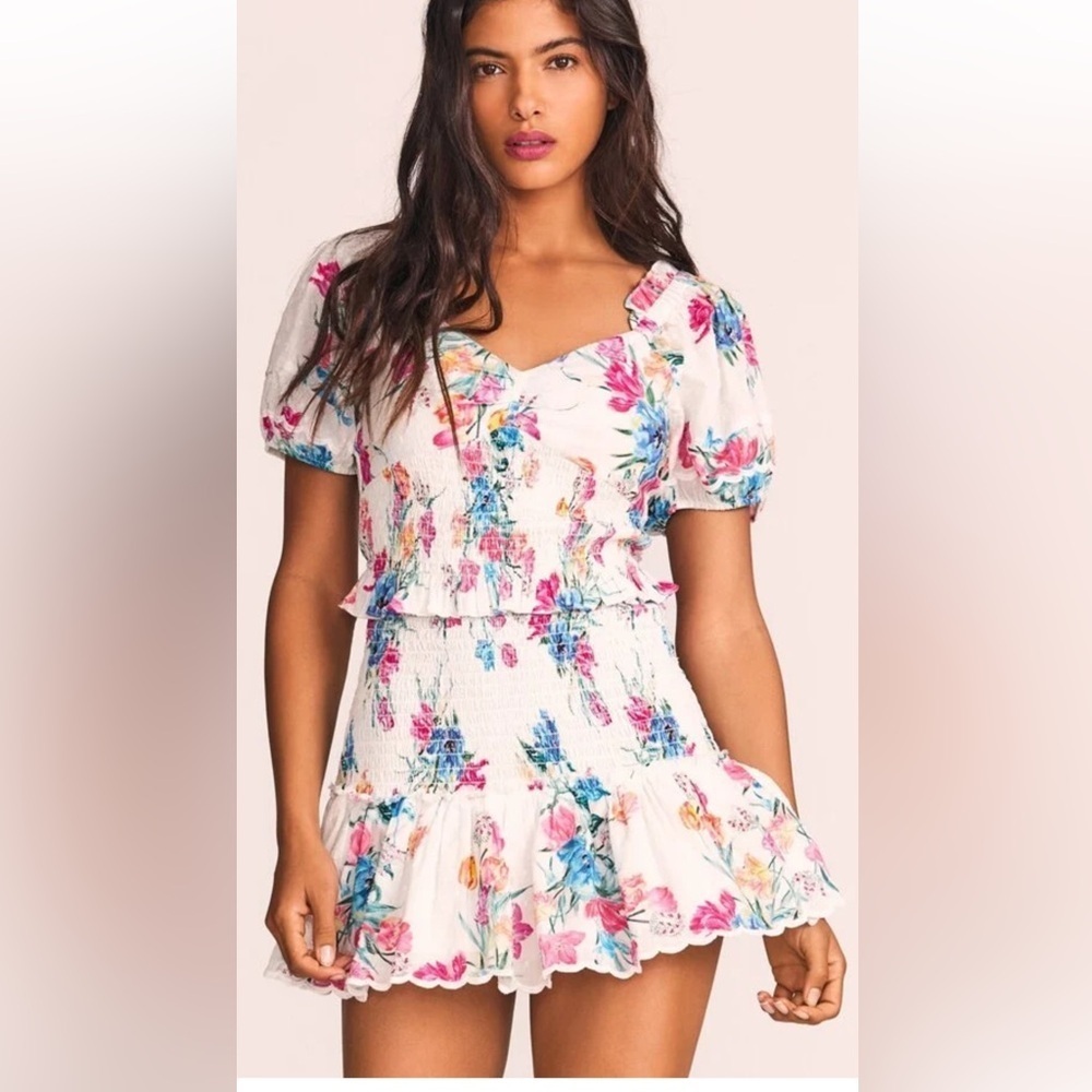 LoveShackFancy 100% Cotton JARRAH Coquette Fun Floral Short Dress Sz Small L#34